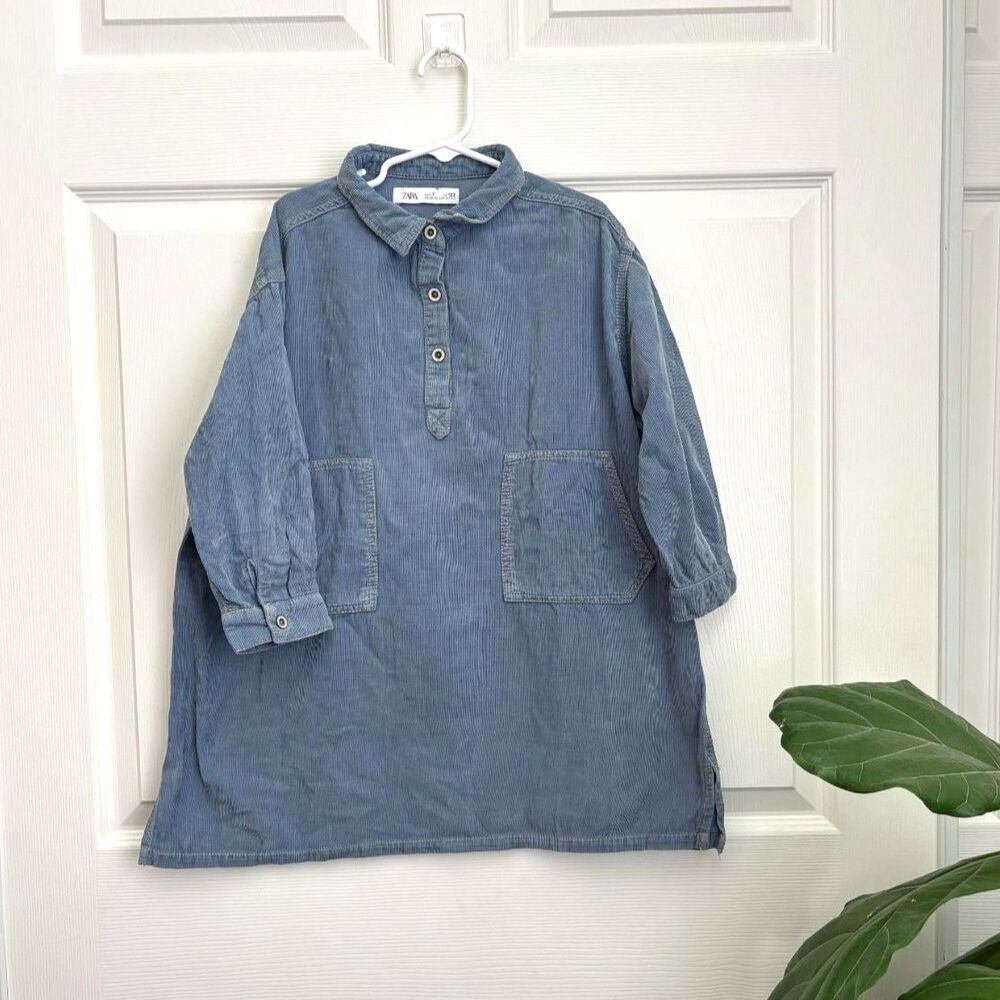 Zara kids girls corduroy shirts dress in blue size 7Y